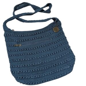 The Sak, Blue Crocheted Hobo / Bucket Bag.